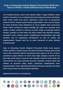 dogu-ve-guneydogu-anadolu-bolgeleri-universiteler-birliginden-gazze-ve-filistine-yonelik-saldiril