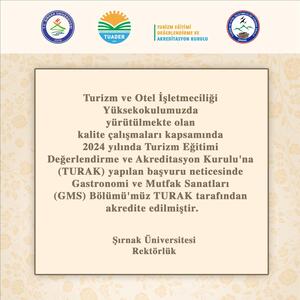  Üniversitemiz Gastronomi ve Mutfak Sanatları Bölümü akredite edildi